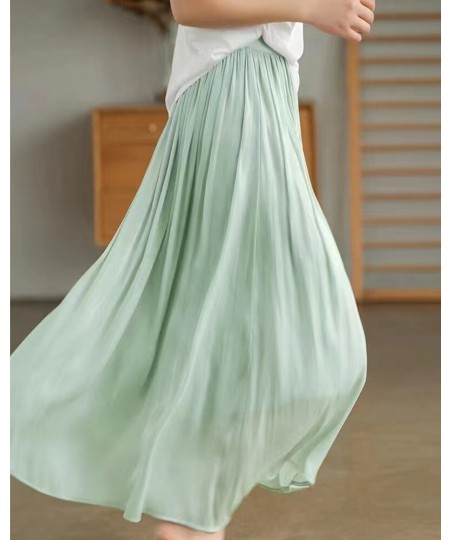 2023 spring and summer solid color high waist half-body skirt women's fashion simple temperament loose large size drape plea ...