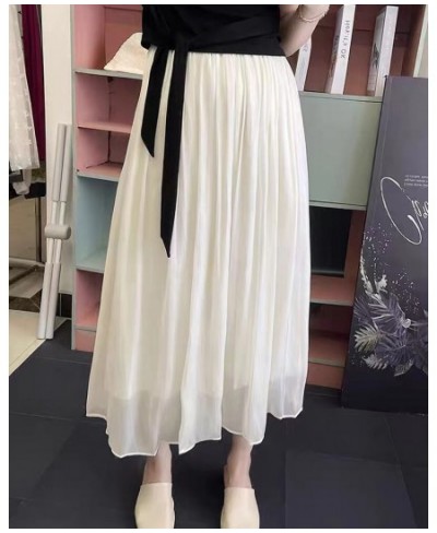 2023 spring and summer solid color high waist half-body skirt women's fashion simple temperament loose large size drape plea ...