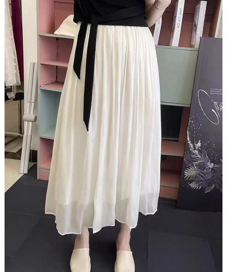 2023 spring and summer solid color high waist half-body skirt women's fashion simple temperament loose large size drape plea ...