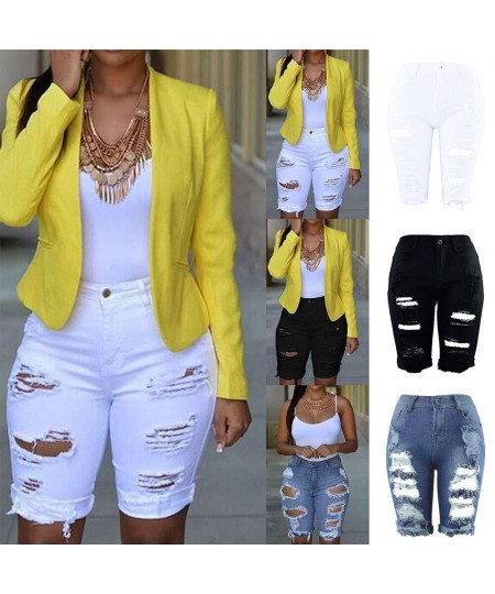 Women Elastic Destroyed Hole Short Pants Sexy Slim Fit Denim Shorts Ripped Jeans Sexy Streetwear Denim Shorts Ripped Jeans $2...