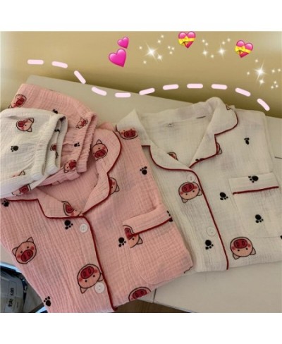 Pajamas with Shorts Pyjamas Cotton Summer Suit for Women Korean Style Kawaii Pig Print Pijamas Teen Girls Home Clothes $36.36...