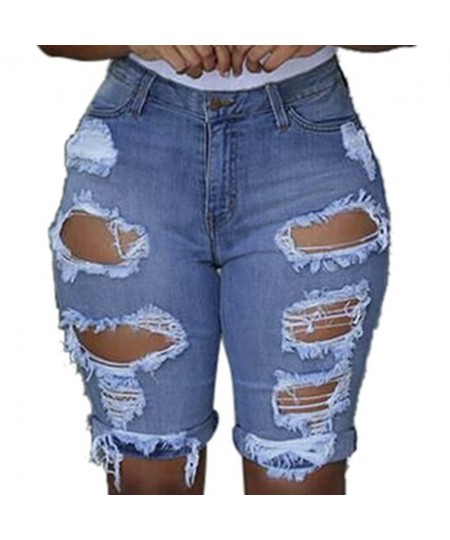 Women Elastic Destroyed Hole Short Pants Sexy Slim Fit Denim Shorts Ripped Jeans Sexy Streetwear Denim Shorts Ripped Jeans $2...