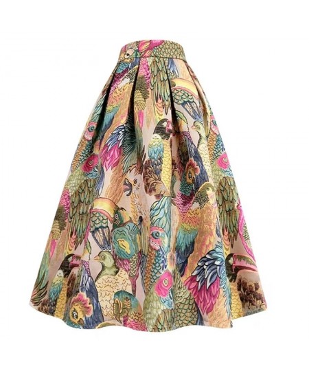 2022 Autumn Winter Korean Elegant 50s Ladies High Waist Parrot Floral Pleated Long Skirt Vintage Fashion Aesthetic Festival 5...