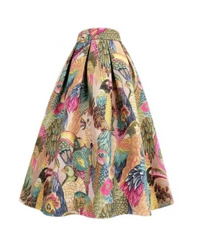 2022 Autumn Winter Korean Elegant 50s Ladies High Waist Parrot Floral Pleated Long Skirt Vintage Fashion Aesthetic Festival 5...