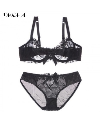 New Fashion Embroidery Lingerie Set Women Bras C D Cup Plus Size Underwear Set Sexy Black Transparent Bra and Panties Sets La...