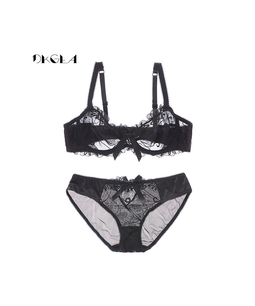 New Fashion Embroidery Lingerie Set Women Bras C D Cup Plus Size Underwear Set Sexy Black Transparent Bra and Panties Sets La...