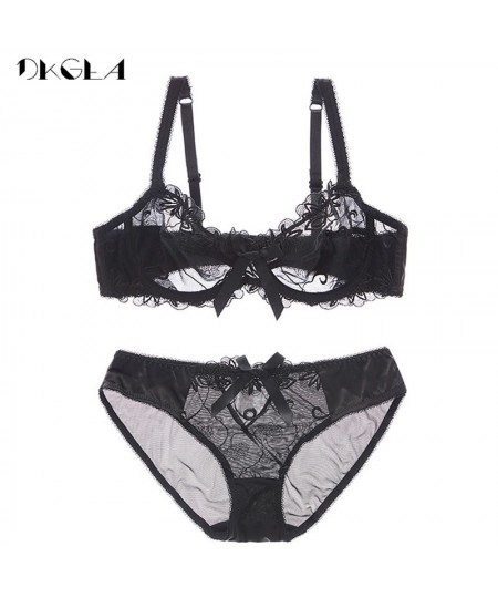 New Fashion Embroidery Lingerie Set Women Bras C D Cup Plus Size Underwear Set Sexy Black Transparent Bra and Panties Sets La...