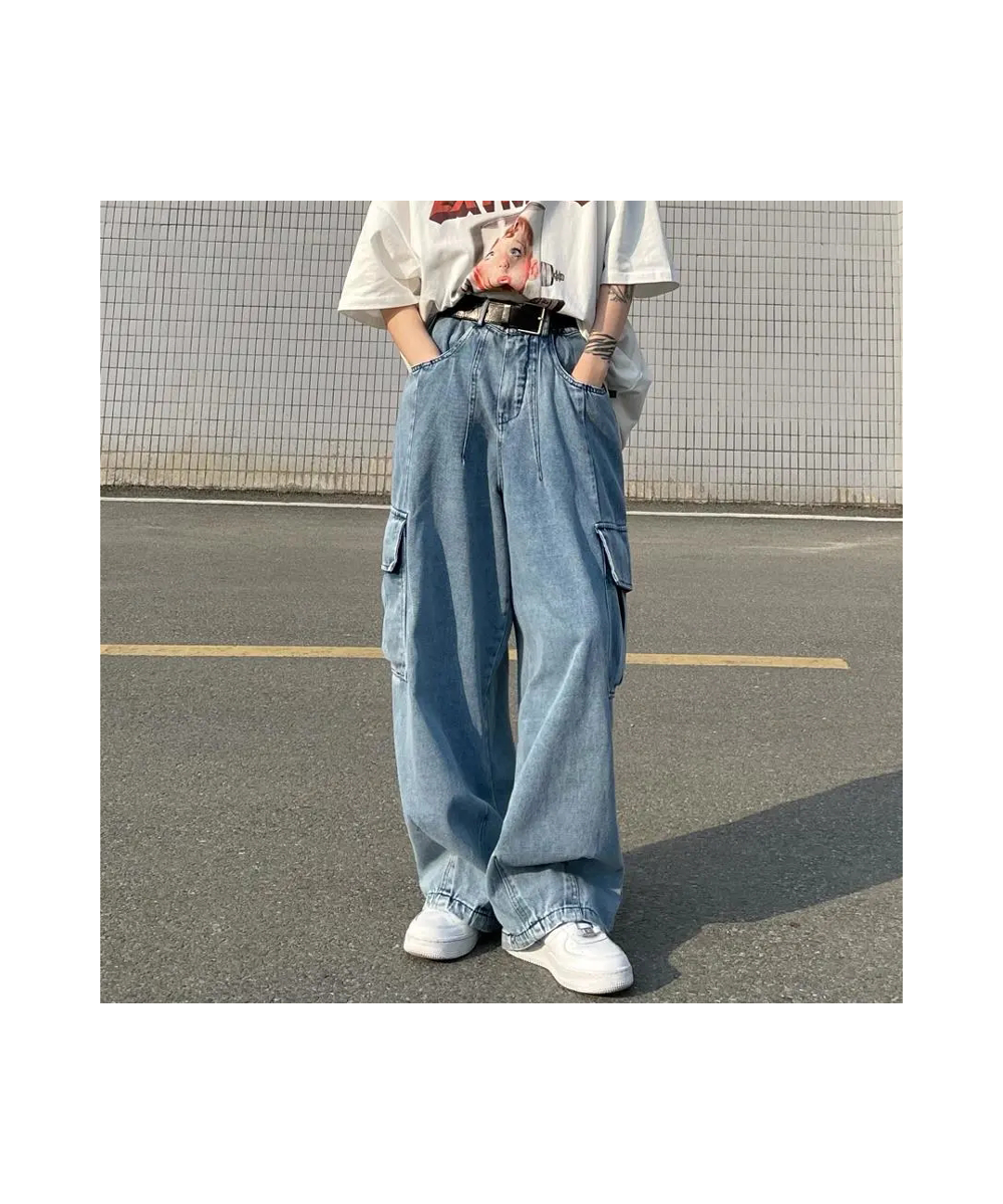 Streetwear Boyfriend Cargo Jeans Women Big Pocket Wide Leg Jeans Oversize 80kg Denim Pants Man Hip Hop Baggy Cowboy Trousers ...