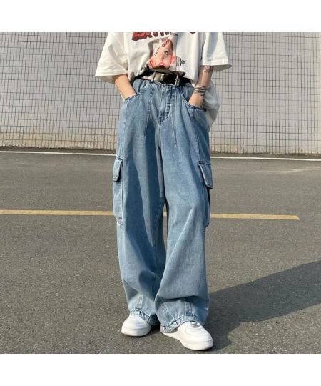 Streetwear Boyfriend Cargo Jeans Women Big Pocket Wide Leg Jeans Oversize 80kg Denim Pants Man Hip Hop Baggy Cowboy Trousers ...