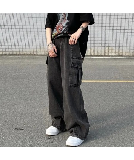 Streetwear Boyfriend Cargo Jeans Women Big Pocket Wide Leg Jeans Oversize 80kg Denim Pants Man Hip Hop Baggy Cowboy Trousers ...