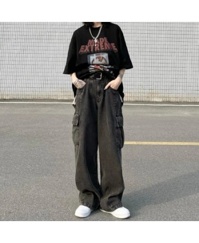 Streetwear Boyfriend Cargo Jeans Women Big Pocket Wide Leg Jeans Oversize 80kg Denim Pants Man Hip Hop Baggy Cowboy Trousers ...