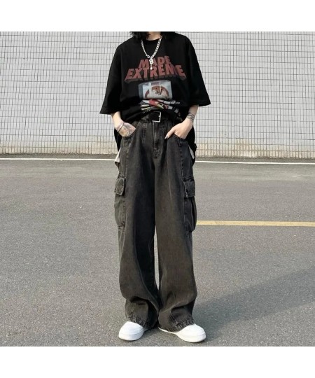 Streetwear Boyfriend Cargo Jeans Women Big Pocket Wide Leg Jeans Oversize 80kg Denim Pants Man Hip Hop Baggy Cowboy Trousers ...