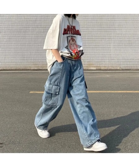 Streetwear Boyfriend Cargo Jeans Women Big Pocket Wide Leg Jeans Oversize 80kg Denim Pants Man Hip Hop Baggy Cowboy Trousers ...