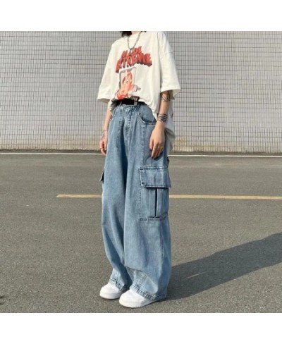 Streetwear Boyfriend Cargo Jeans Women Big Pocket Wide Leg Jeans Oversize 80kg Denim Pants Man Hip Hop Baggy Cowboy Trousers ...