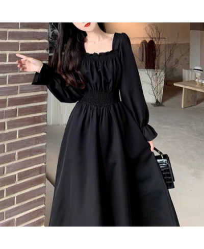 Black Elegant Dress Women Vintage Long Sleeve Spring Autumn Dresses Square Collar Oversize Loose Casual Robe Streetwear $44.1...