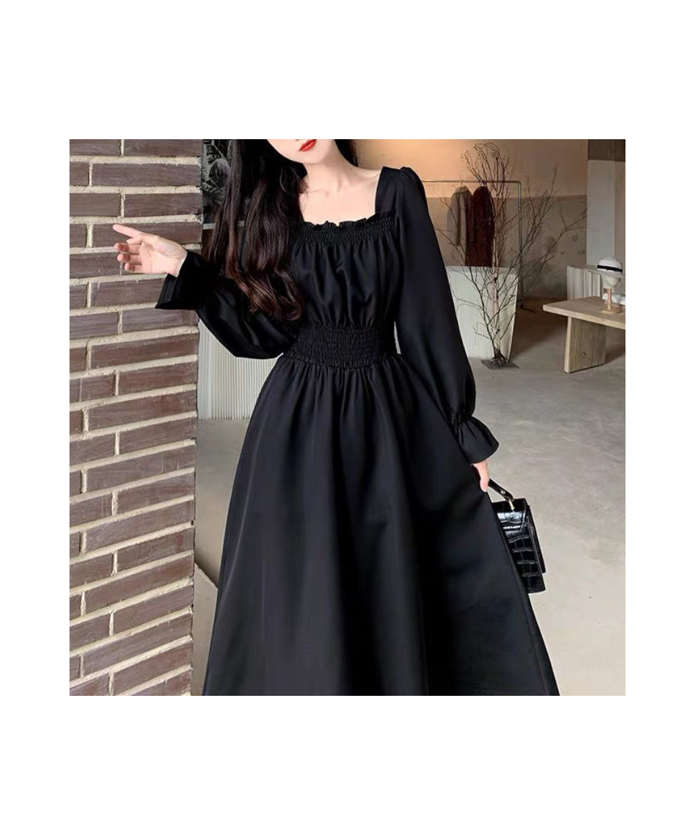 Black Elegant Dress Women Vintage Long Sleeve Spring Autumn Dresses Square Collar Oversize Loose Casual Robe Streetwear $44.1...