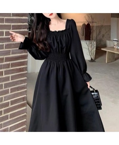 Black Elegant Dress Women Vintage Long Sleeve Spring Autumn Dresses Square Collar Oversize Loose Casual Robe Streetwear $44.1...