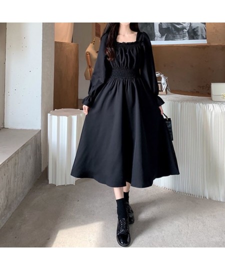 Black Elegant Dress Women Vintage Long Sleeve Spring Autumn Dresses Square Collar Oversize Loose Casual Robe Streetwear $44.1...