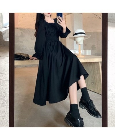 Black Elegant Dress Women Vintage Long Sleeve Spring Autumn Dresses Square Collar Oversize Loose Casual Robe Streetwear $44.1...