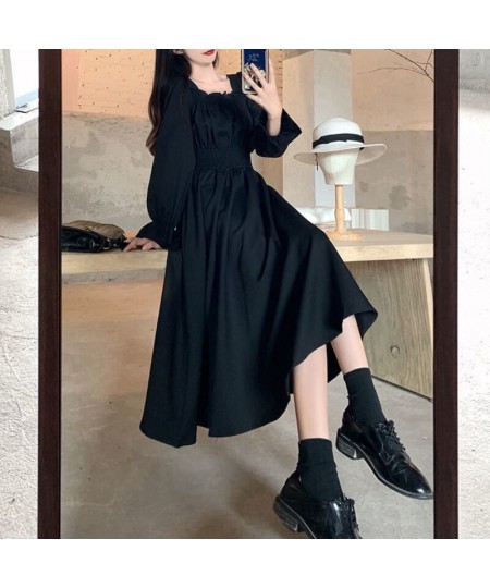 Black Elegant Dress Women Vintage Long Sleeve Spring Autumn Dresses Square Collar Oversize Loose Casual Robe Streetwear $44.1...