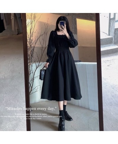 Black Elegant Dress Women Vintage Long Sleeve Spring Autumn Dresses Square Collar Oversize Loose Casual Robe Streetwear $44.1...