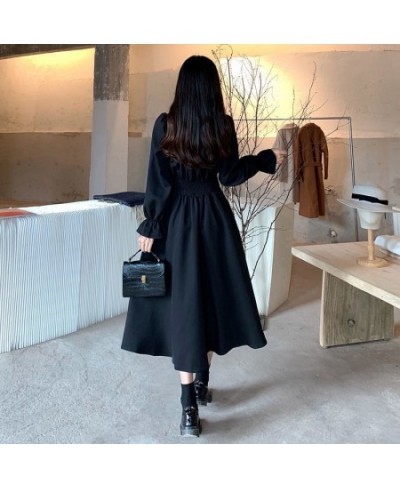 Black Elegant Dress Women Vintage Long Sleeve Spring Autumn Dresses Square Collar Oversize Loose Casual Robe Streetwear $44.1...