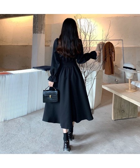 Black Elegant Dress Women Vintage Long Sleeve Spring Autumn Dresses Square Collar Oversize Loose Casual Robe Streetwear $44.1...