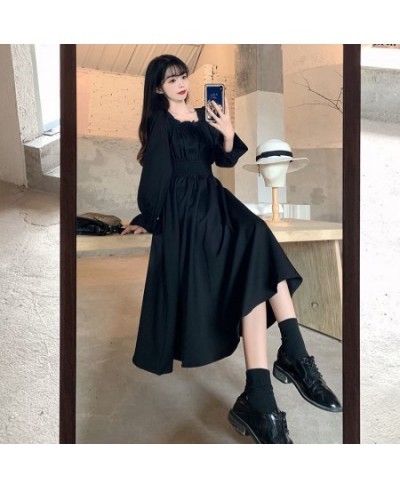 Black Elegant Dress Women Vintage Long Sleeve Spring Autumn Dresses Square Collar Oversize Loose Casual Robe Streetwear $44.1...