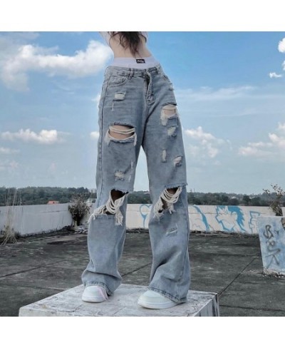 Streetwear Straight Pants Ladies Ripped Jeans Mid Waist Loose Wide Leg Pants Ladies Jeans Y2K Summer High Street Cargo Pants ...