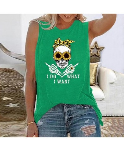 I Do What I Want Sunflower Skull Print Funny T-shirt Women Round Neck Tops Sleeveless Summer Loose Tee Shirt Femme $24.79 - T...