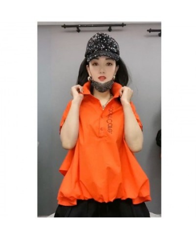 European Street Style 2023 Summer Tops Ladies Short Sleeve Loose Shirt Women Casual Orange Blouses Vintage Clothes $52.05 - W...