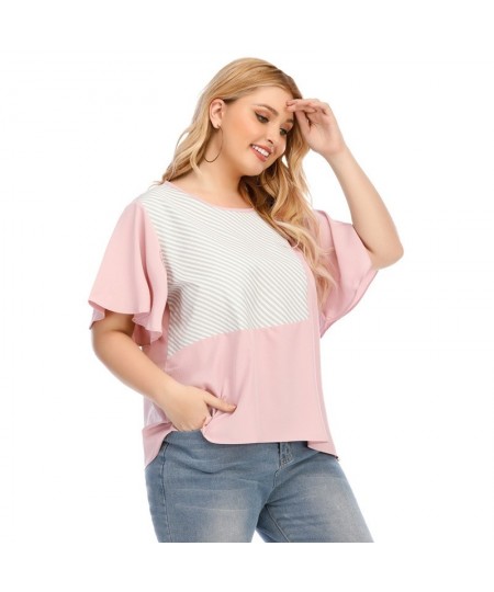 Plus Size Women Clothing 2022 Fashion New Loose Contrast Color Striped Large T-Shirt Ladies Summer Tops For Fat 4XL $46.63 - ...