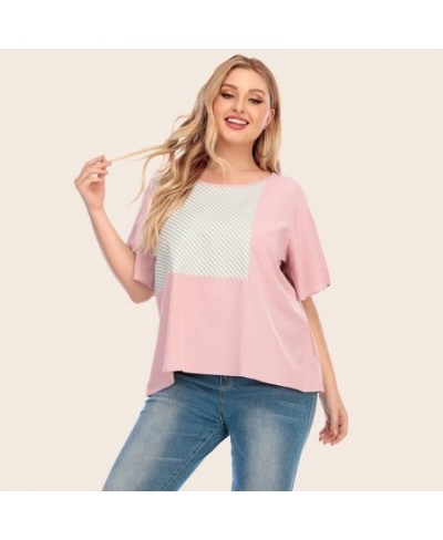 Plus Size Women Clothing 2022 Fashion New Loose Contrast Color Striped Large T-Shirt Ladies Summer Tops For Fat 4XL $46.63 - ...