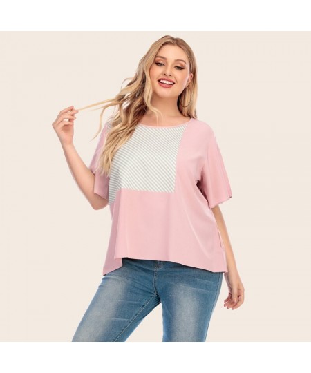 Plus Size Women Clothing 2022 Fashion New Loose Contrast Color Striped Large T-Shirt Ladies Summer Tops For Fat 4XL $46.63 - ...