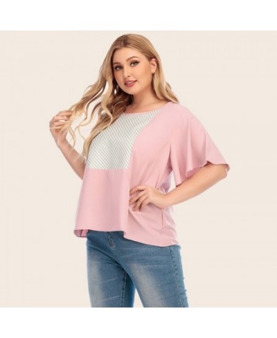 Plus Size Women Clothing 2022 Fashion New Loose Contrast Color Striped Large T-Shirt Ladies Summer Tops For Fat 4XL $46.63 - ...