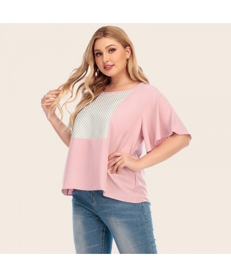 Plus Size Women Clothing 2022 Fashion New Loose Contrast Color Striped Large T-Shirt Ladies Summer Tops For Fat 4XL $46.63 - ...