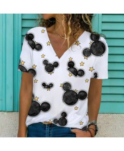 2022 new Y2K clothing T-shirt women's summer women's V-neck Minnie Mickey print pattern clothing street comfortable Top $21.7...