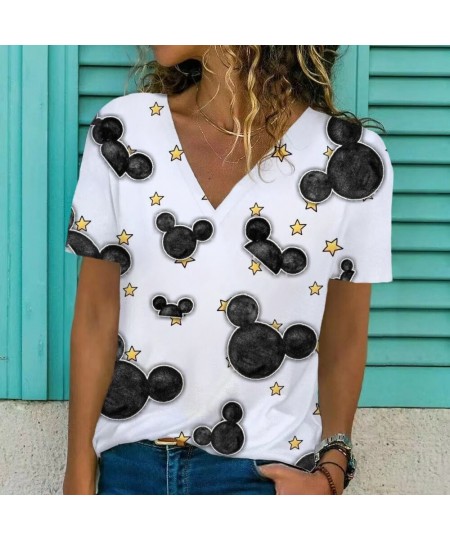 2022 new Y2K clothing T-shirt women's summer women's V-neck Minnie Mickey print pattern clothing street comfortable Top $21.7...