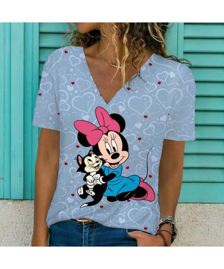 2022 new Y2K clothing T-shirt women's summer women's V-neck Minnie Mickey print pattern clothing street comfortable Top $21.7...