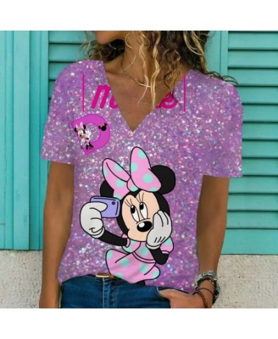 2022 new Y2K clothing T-shirt women's summer women's V-neck Minnie Mickey print pattern clothing street comfortable Top $21.7...