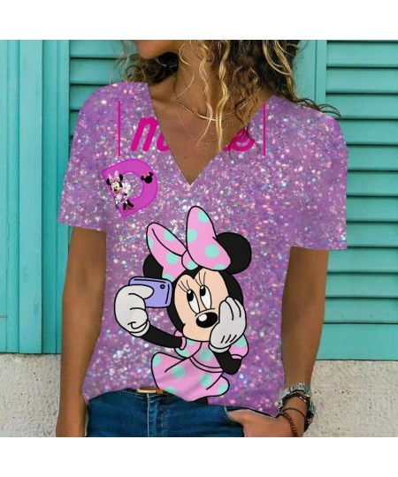 2022 new Y2K clothing T-shirt women's summer women's V-neck Minnie Mickey print pattern clothing street comfortable Top $21.7...