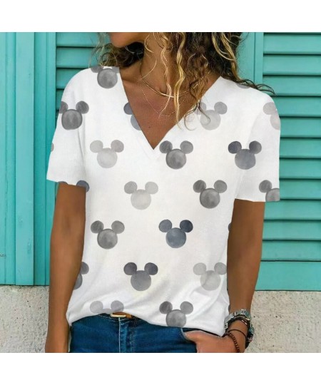 2022 new Y2K clothing T-shirt women's summer women's V-neck Minnie Mickey print pattern clothing street comfortable Top $21.7...