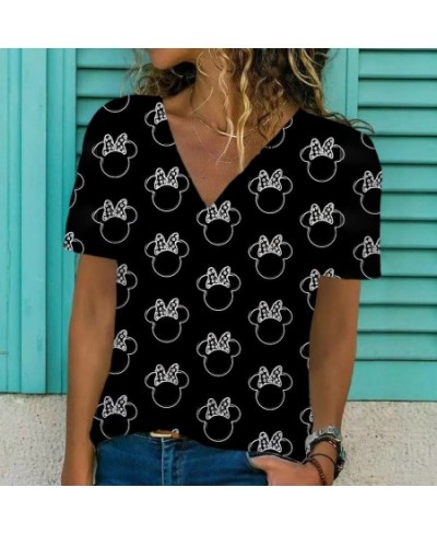 2022 new Y2K clothing T-shirt women's summer women's V-neck Minnie Mickey print pattern clothing street comfortable Top $21.7...