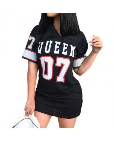 T Shirt Dress Women Short Dress Hip Hop Queen Printed Long T Shirt Loose V Neck Sexy Mini Dress Robe Camiseta Vestidos $21.33...