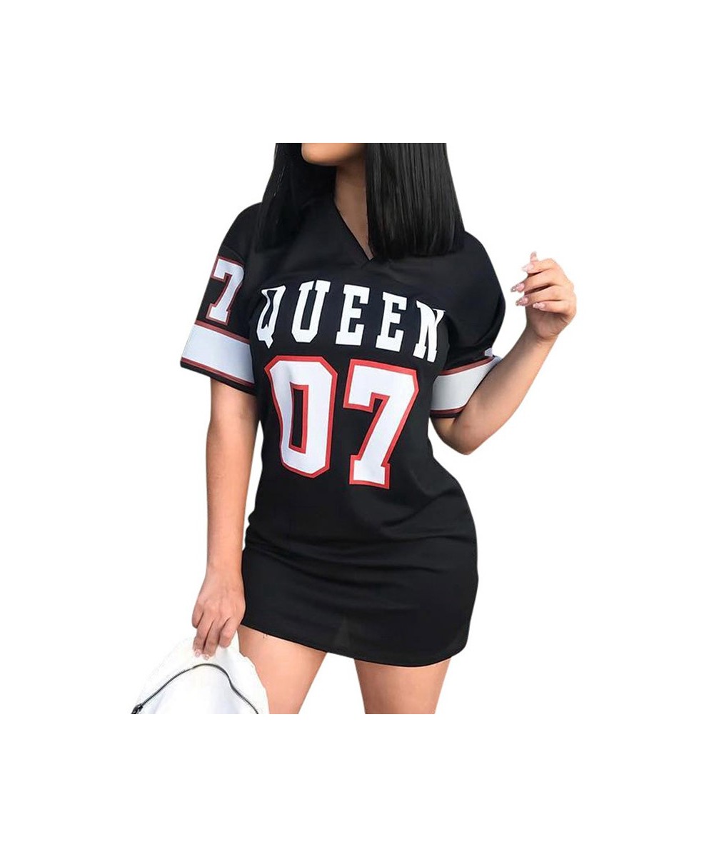 T Shirt Dress Women Short Dress Hip Hop Queen Printed Long T Shirt Loose V Neck Sexy Mini Dress Robe Camiseta Vestidos $21.33...