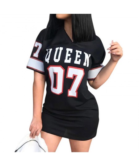 T Shirt Dress Women Short Dress Hip Hop Queen Printed Long T Shirt Loose V Neck Sexy Mini Dress Robe Camiseta Vestidos $21.33...