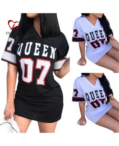 T Shirt Dress Women Short Dress Hip Hop Queen Printed Long T Shirt Loose V Neck Sexy Mini Dress Robe Camiseta Vestidos $21.33...