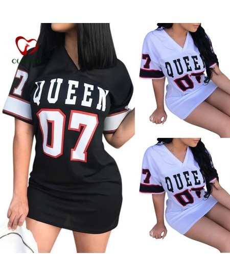 T Shirt Dress Women Short Dress Hip Hop Queen Printed Long T Shirt Loose V Neck Sexy Mini Dress Robe Camiseta Vestidos $21.33...