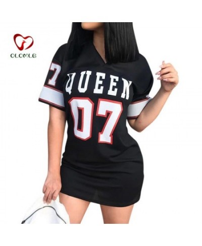 T Shirt Dress Women Short Dress Hip Hop Queen Printed Long T Shirt Loose V Neck Sexy Mini Dress Robe Camiseta Vestidos $21.33...