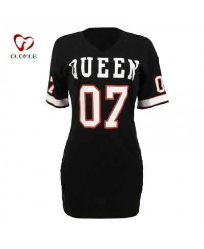 T Shirt Dress Women Short Dress Hip Hop Queen Printed Long T Shirt Loose V Neck Sexy Mini Dress Robe Camiseta Vestidos $21.33...